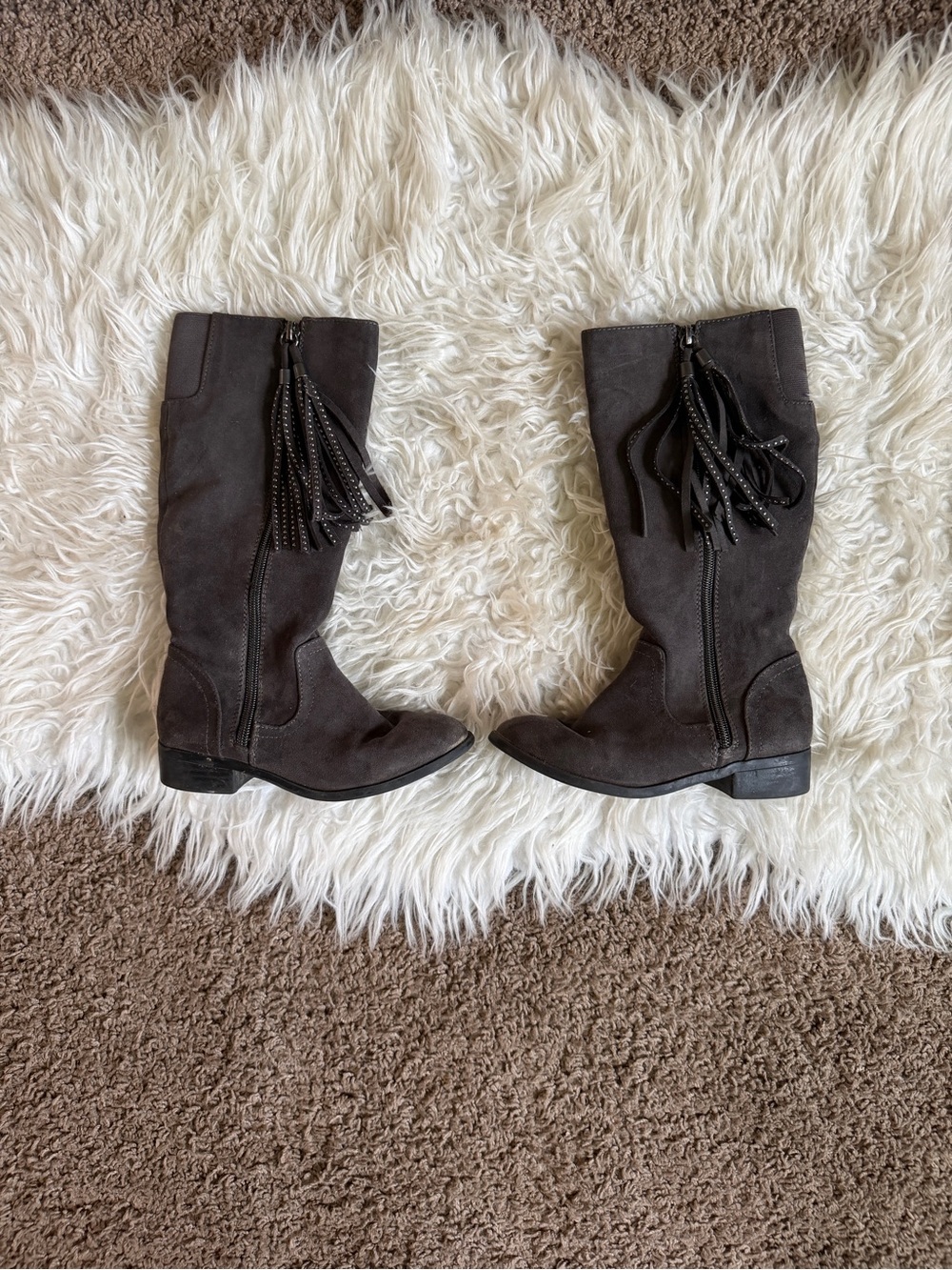 Steve Madden Dark Brown Suede Mid-Calf Boots with Tassels
